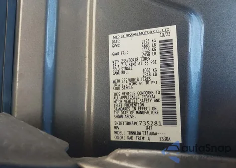 2023 Nissan Rogue Sv Intelligent Awd из США, поврежденный, VIN 5N1BT3BB8PC735281